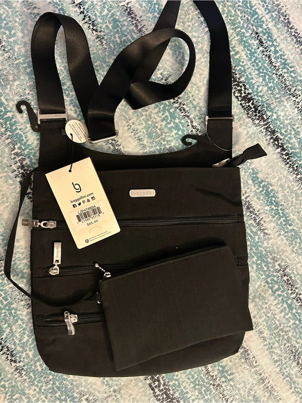 Baggallini Black Crossbody Messenger Bag with Removable Pouch